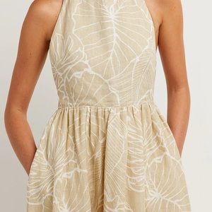 NWT DISSH Malta Paige Palm Linen Halter Dress